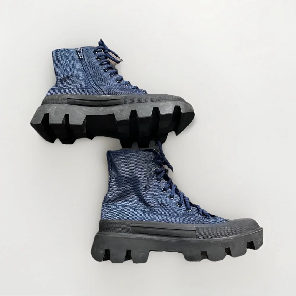 Jeffrey Campbell Women Hikes Blue Canvas Festival Platform Combat Boots size 8.5